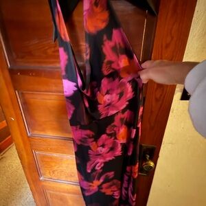 Women’s Floral Halter Dress - Black with Pink & Orange Print